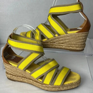 Tory Burch Adonis Criss Cross Strap Braided Wedge Sandal Yellow/Tan Size 10B